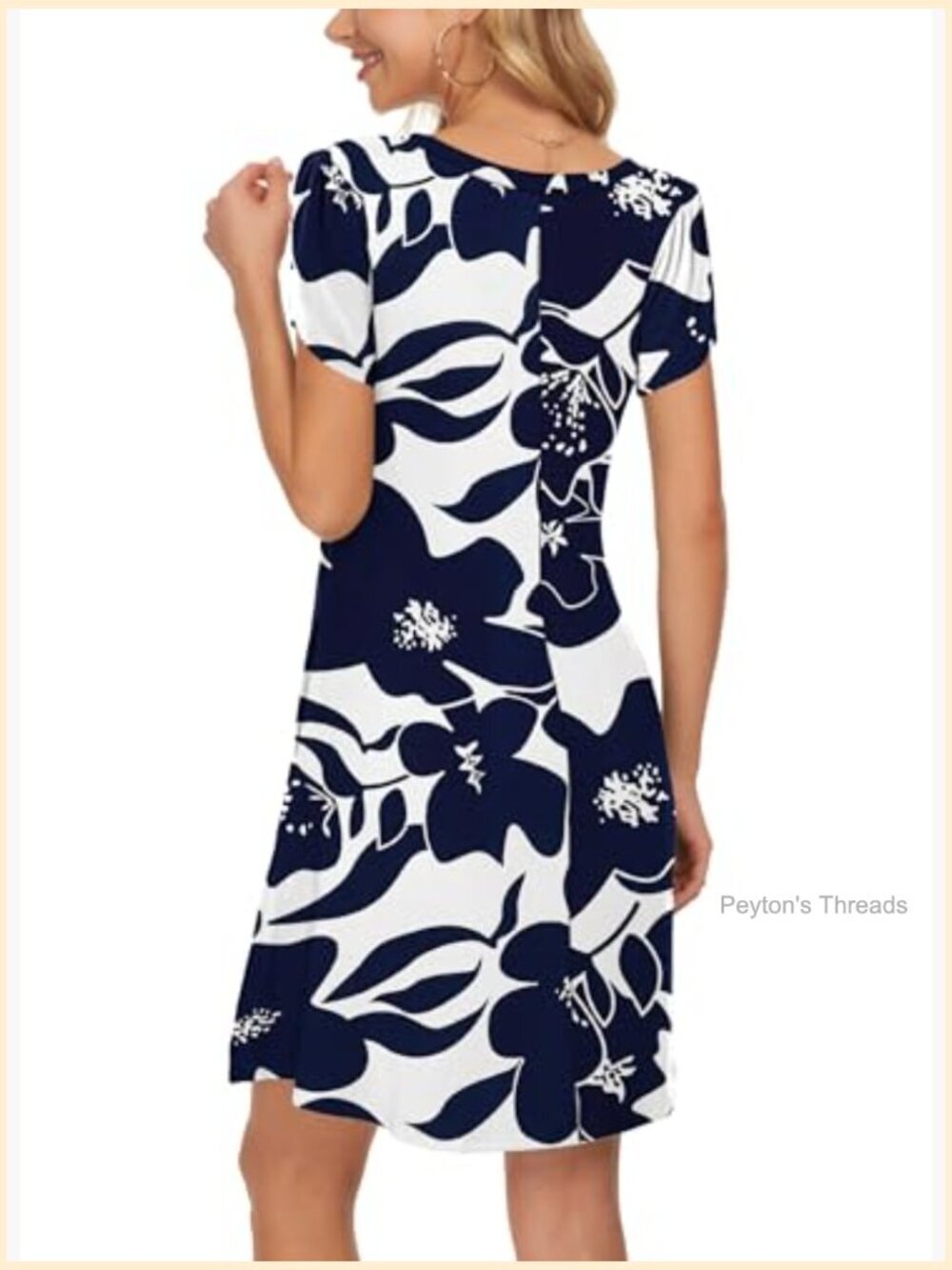 Casual T-Shirt Dress with Petal Sleeves and Pockets - Picture 4 of 5